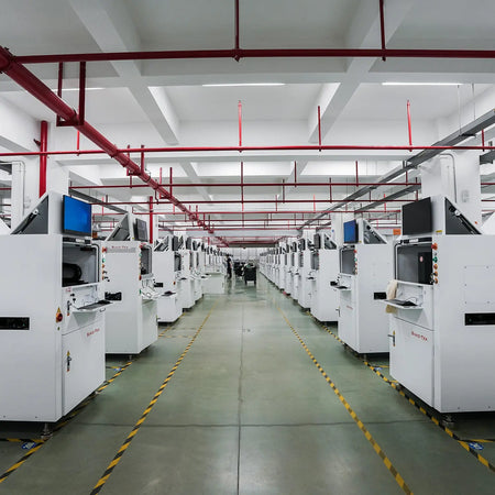 3D SPI Solder Paste Inspection System Inspecting PCB Assemblies in an SMT Production Line